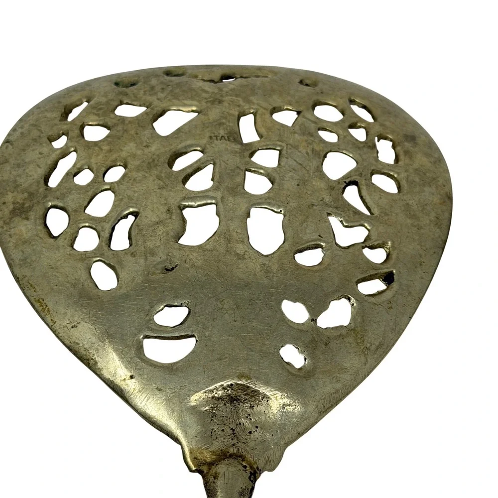 Vintage Pair‎ Italian Brass Pierced Serving Spoons 10in Ornate Baroque